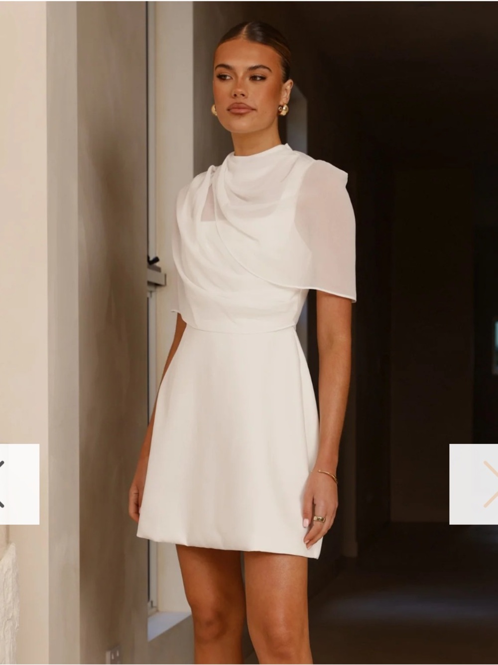 White Mini Dress with Draped Neckline